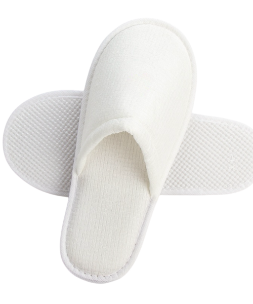 white hotel slippers