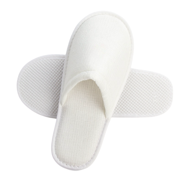 white hotel slippers